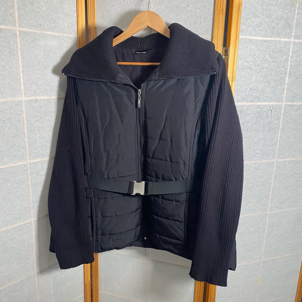Daisy Fuentes Sport Black‎ Ski Snow Knit Jacket Belted Zipper Front Women